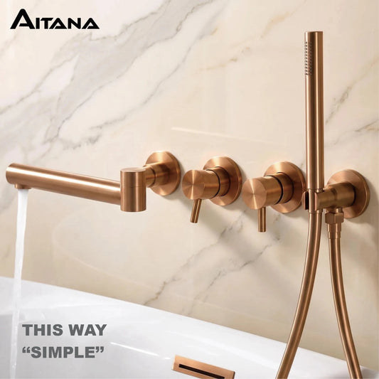 Simple Luxury Gun Gray Brass Bathroom Faucet Wall