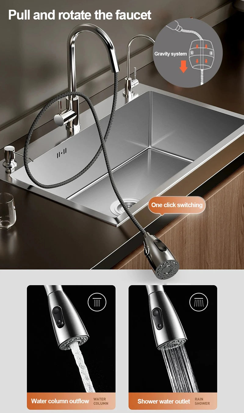 304 Stainless Steel Silver Sink Pull-Out Faucet Large