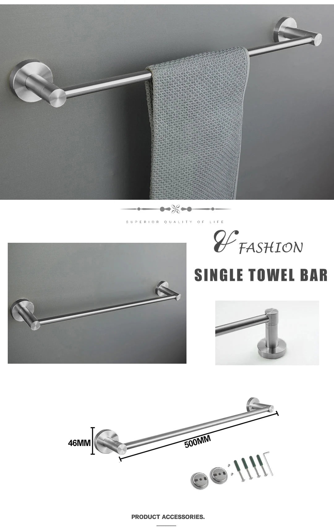 Brushed Nickel Bathroom Towel Bar Bath Robe Hook