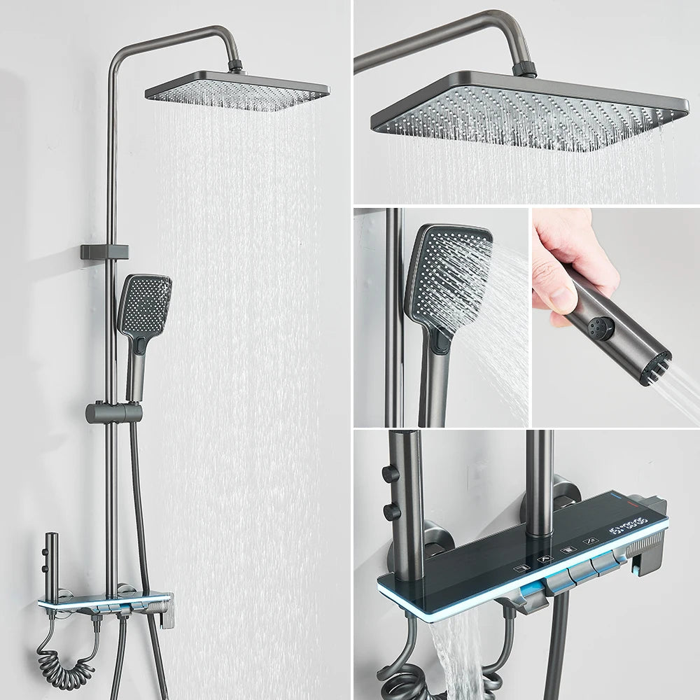Black Lcd Display Screen Shower Faucet Bathroom Cold