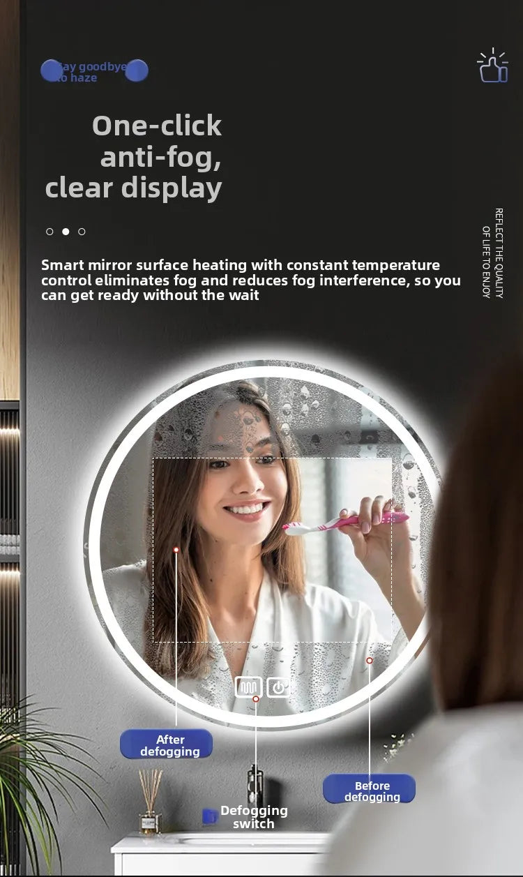 Round Smart Bathroom Mirror Wall-Mounted Led Light Touch