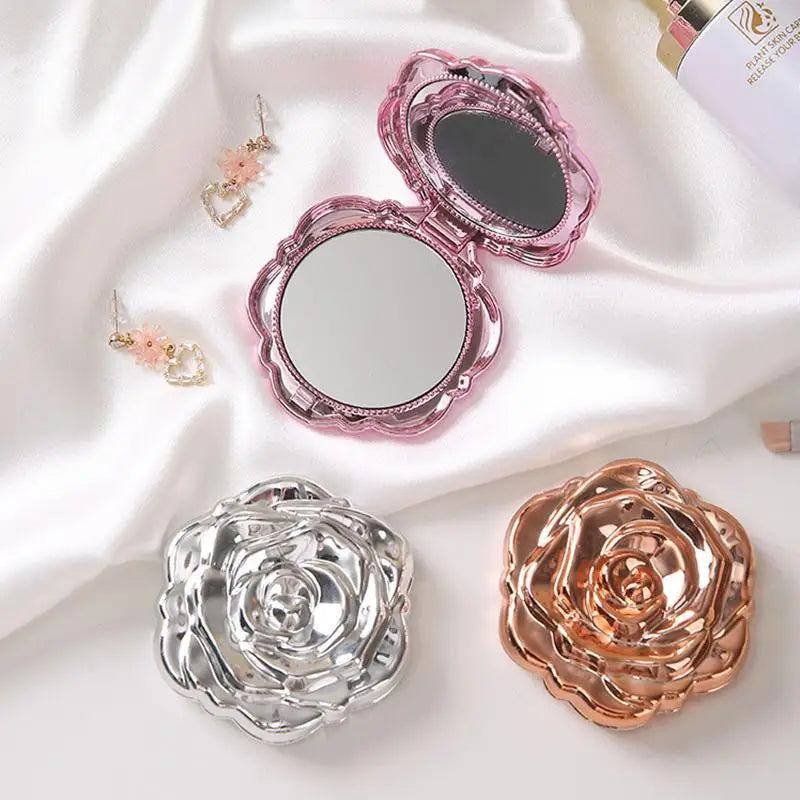 Double Sided Pocket Mirror Retro Rose Pattern Compact