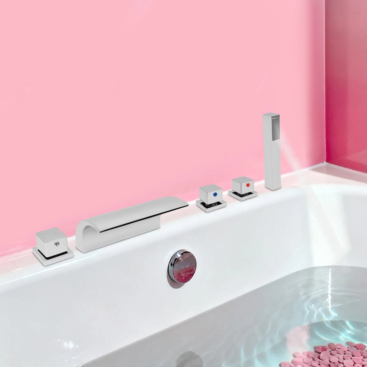 Silver Modern Bathroom Waterfall Faucet Wide Spout Anti-Splash
