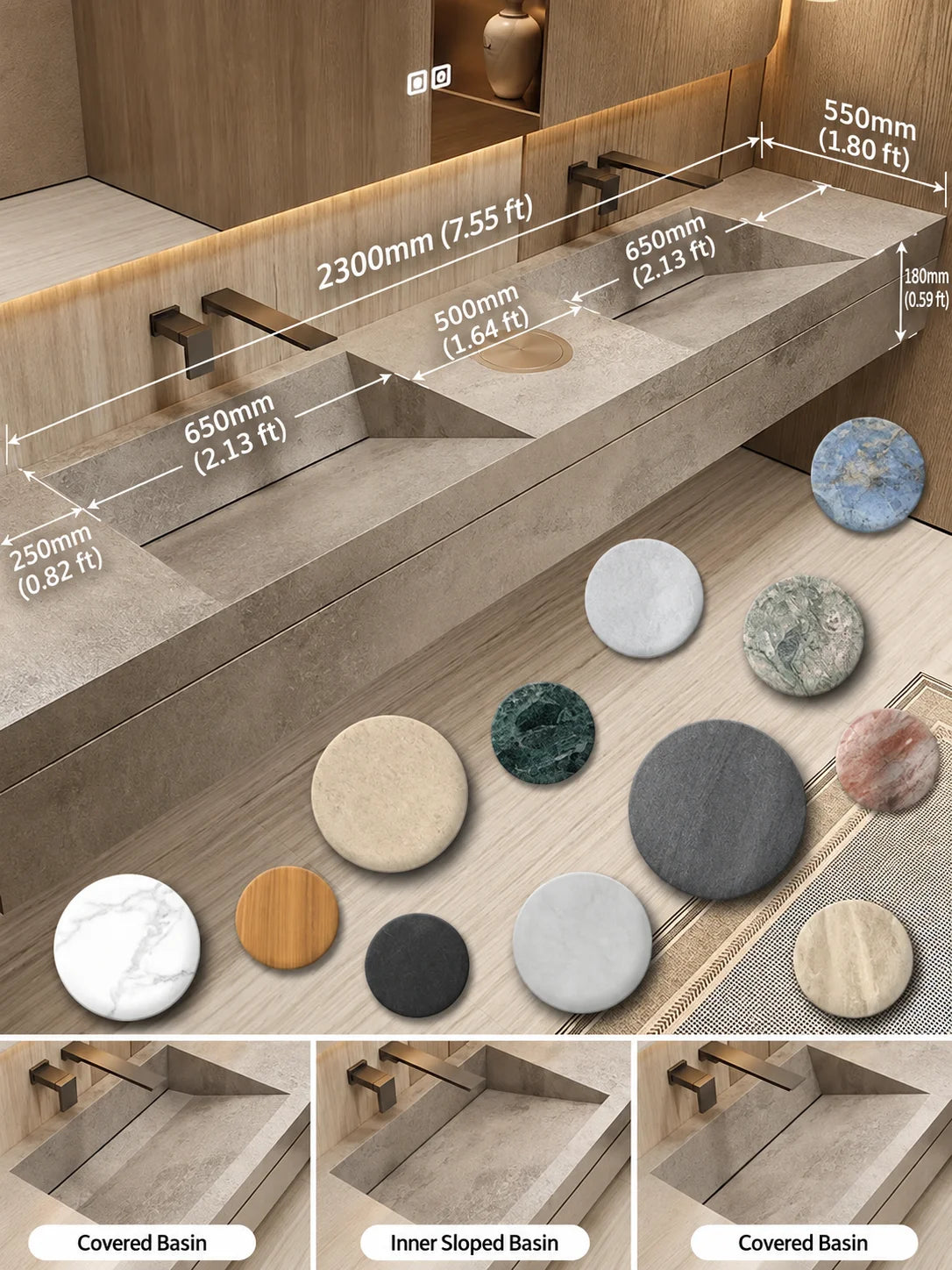 Any Size Custom Luxury Natural Stone Bathroom Vanity