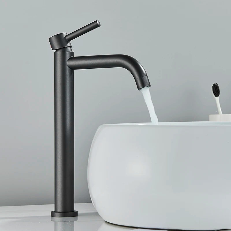 Tall Basin Sink Faucet Slim Black Chrome Bathroom