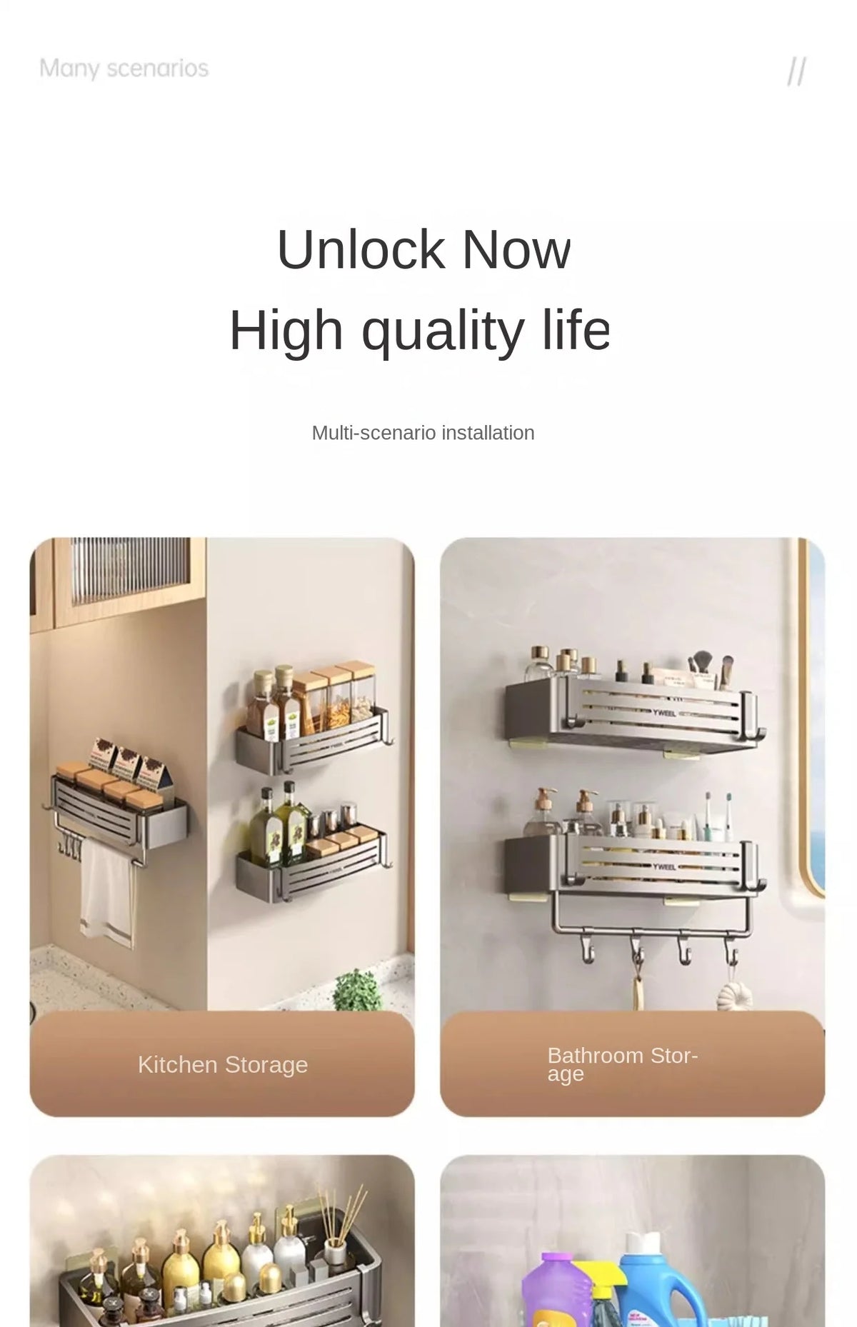 Aluminum Bathroom Shelves Wall Towel Rack Mounted Shower