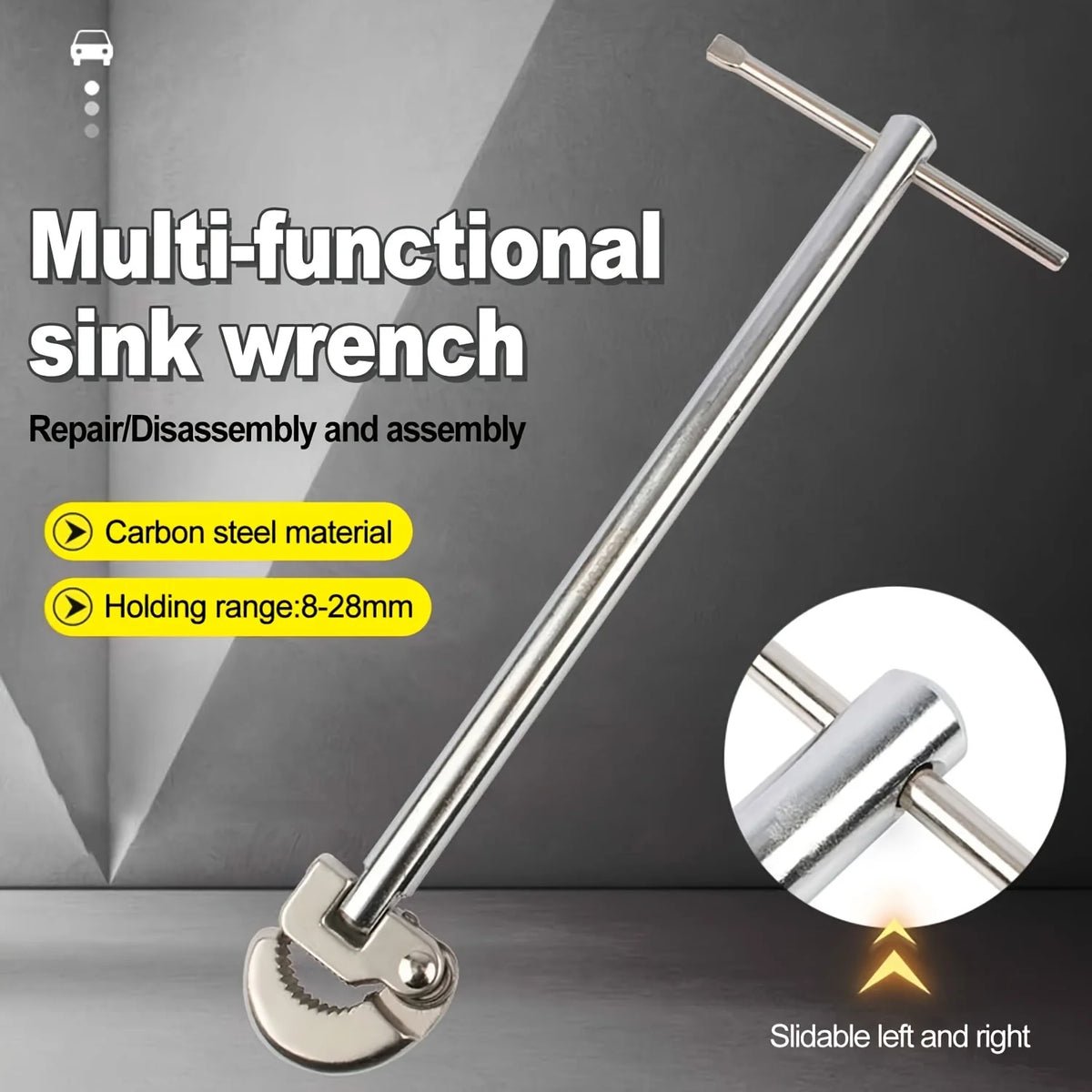 Adjustable Basin Wrench Tight Spaces Carbon Steel Ratcheting