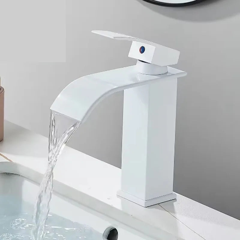 Brushed Golden Basin Faucets Elegant Waterfall Bathroom Sink