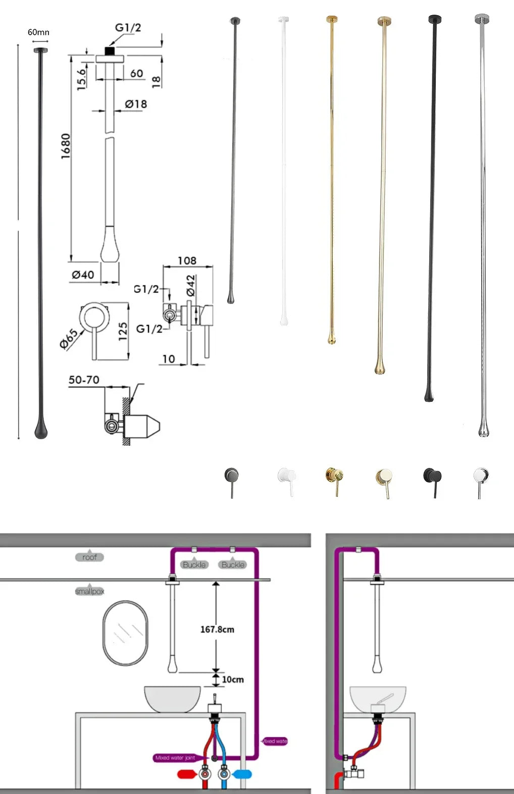 Water Drop Hang Ceiling Faucet Bathroom Basin Bathtub