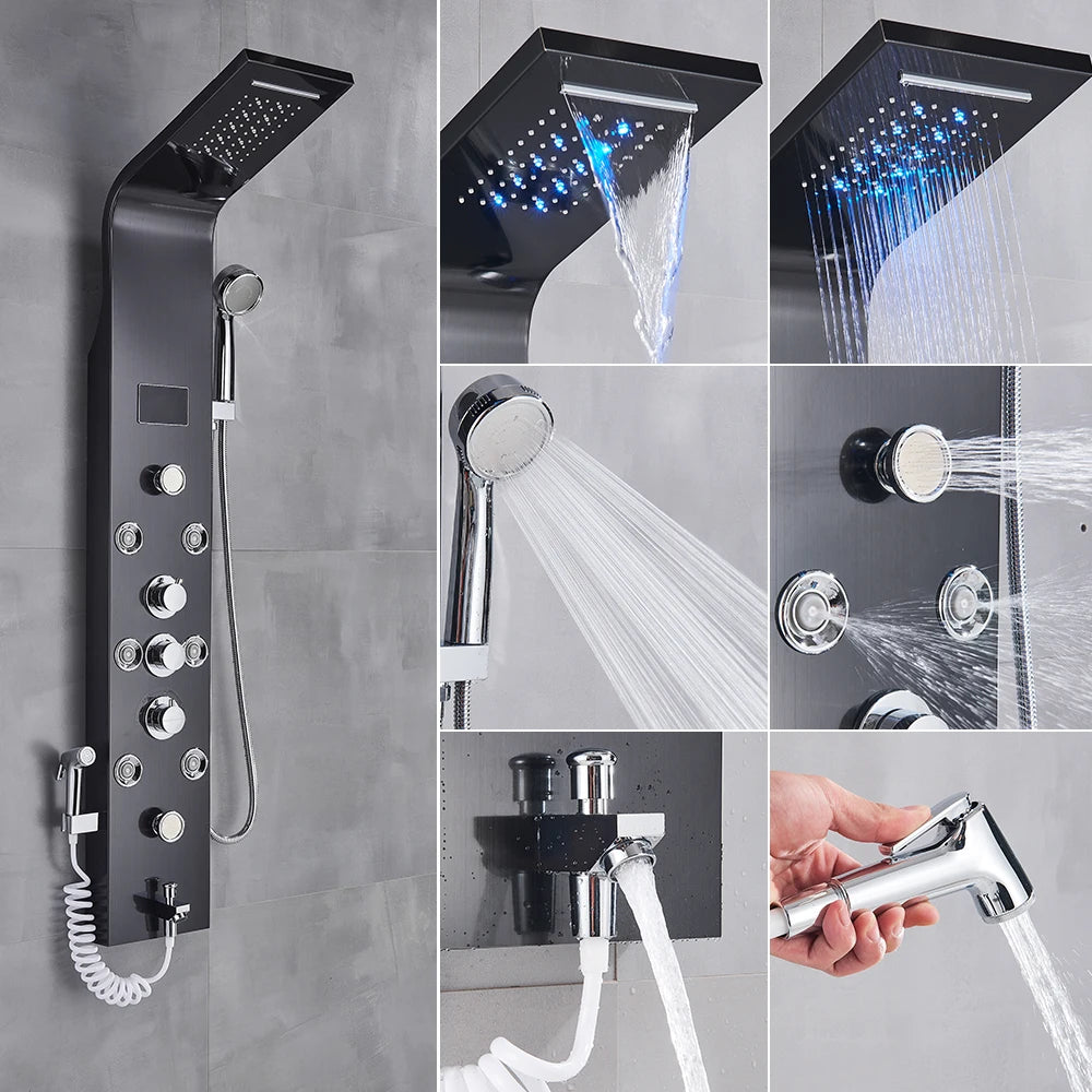 Newly Luxury Black/Brushed Bathroom Shower Faucet Led Shower