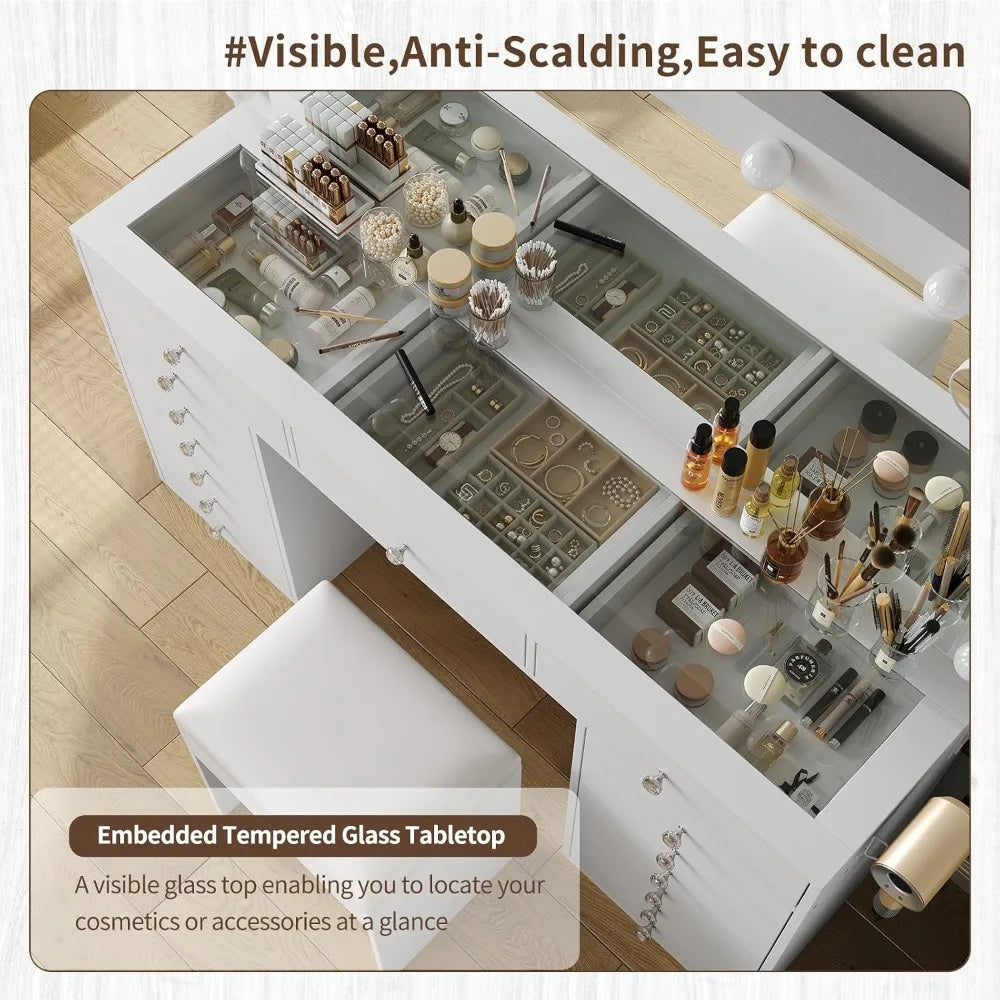 55 Makeup Vanity Desk Lighted Mirror Charging Station