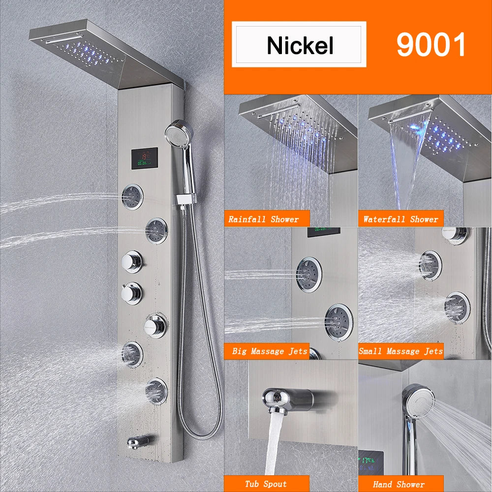 Black Led Shower Panel Column Shower Faucet Bathtub