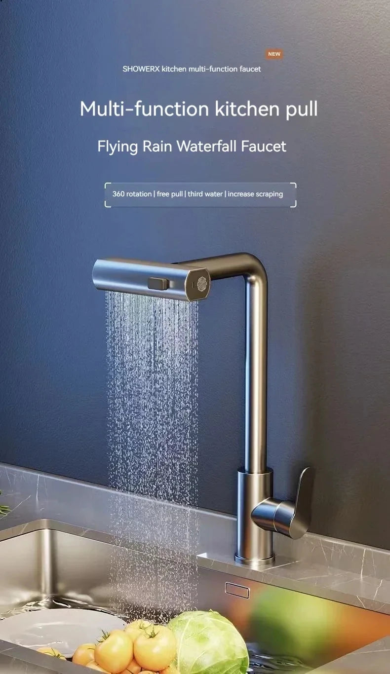 Pull-Out Flying Rain Waterfall Faucet Cold Faucet 304