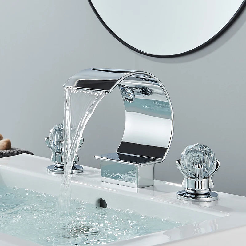 Saeuwtowy Crystal Handle Waterfall Bathroom Basin Faucet Hole