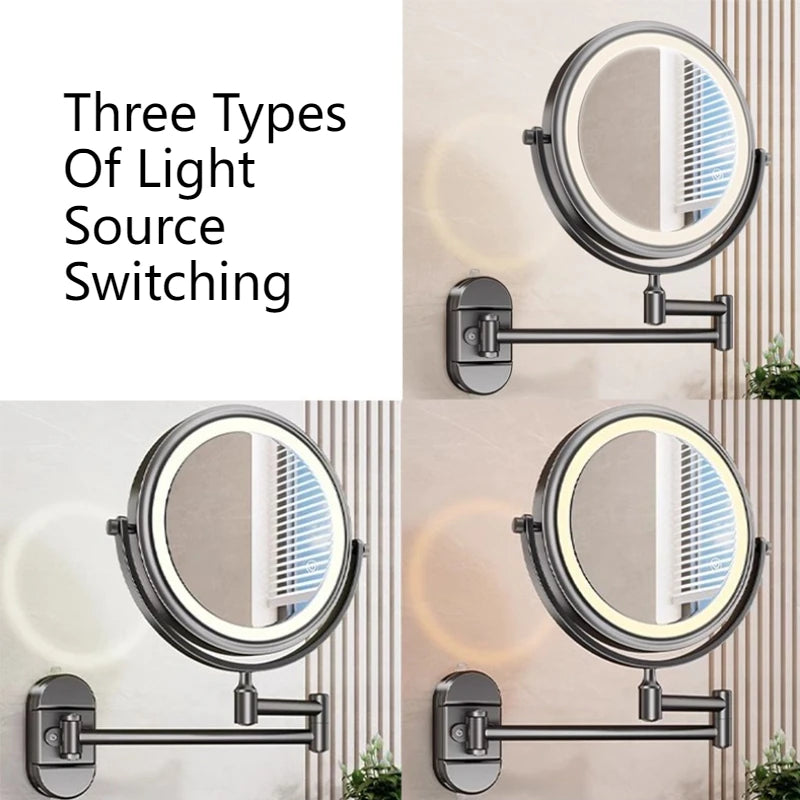 Folding Bathroom Wall Mirror Double-Sided Makeup Mirror Light