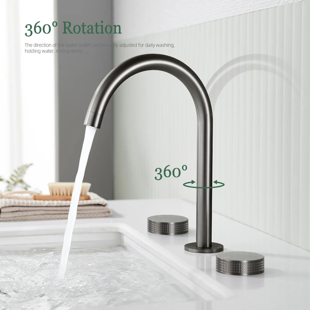 Gumetal Basin Faucet Cold Widespread Tap 360 Rotation