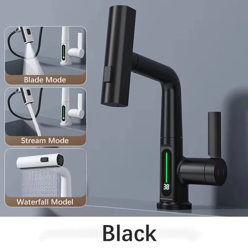 Zappo Gold Waterfall Faucet Roman Handheld Shower Deck