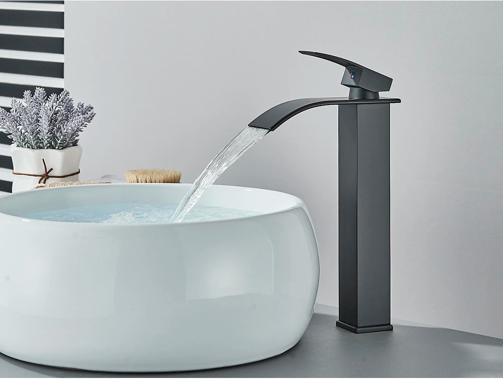 Brushed Golden Basin Faucets Elegant Waterfall Bathroom Sink