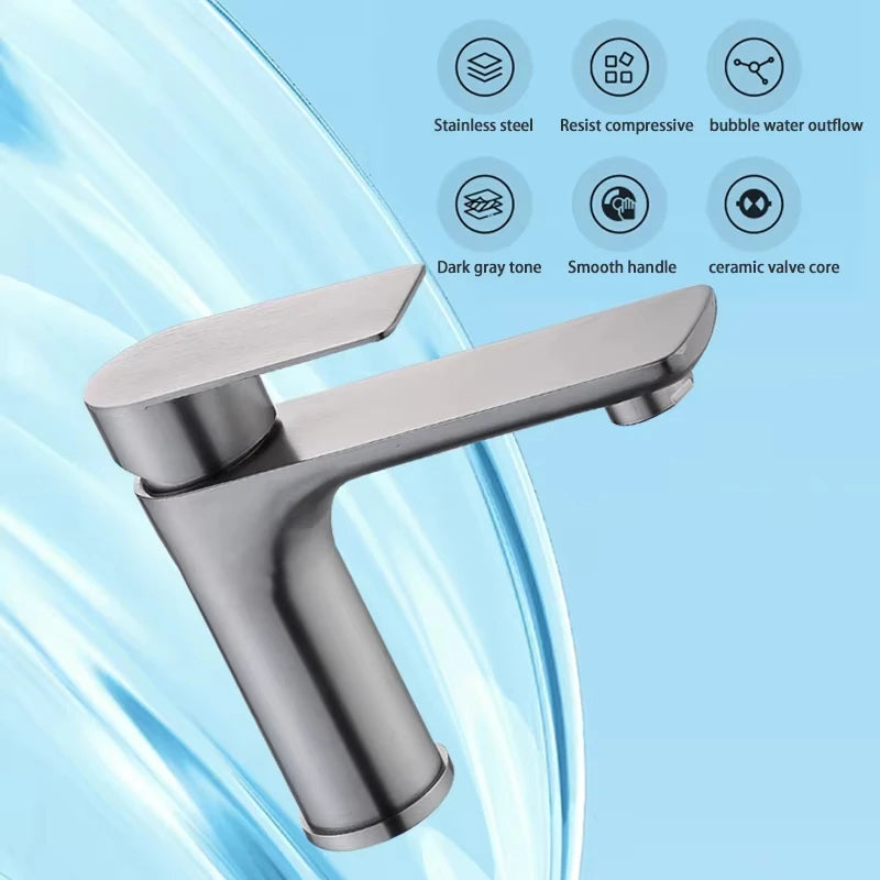 Brushed/Gray Bathroom Sink Faucet Cold Mixer Faucet Countertop