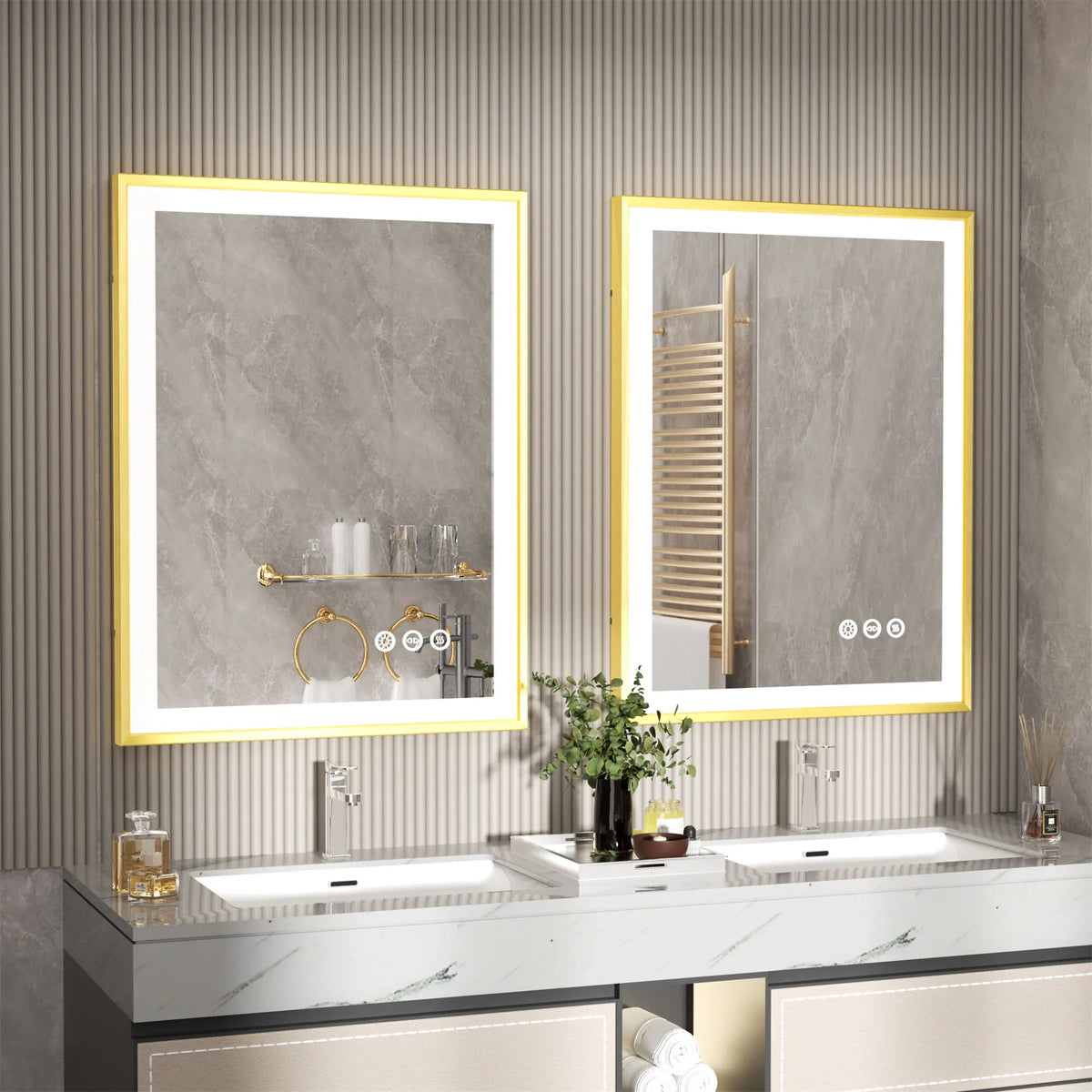 Led Bathroom Vanity Mirror Gold Frame Front Lighted