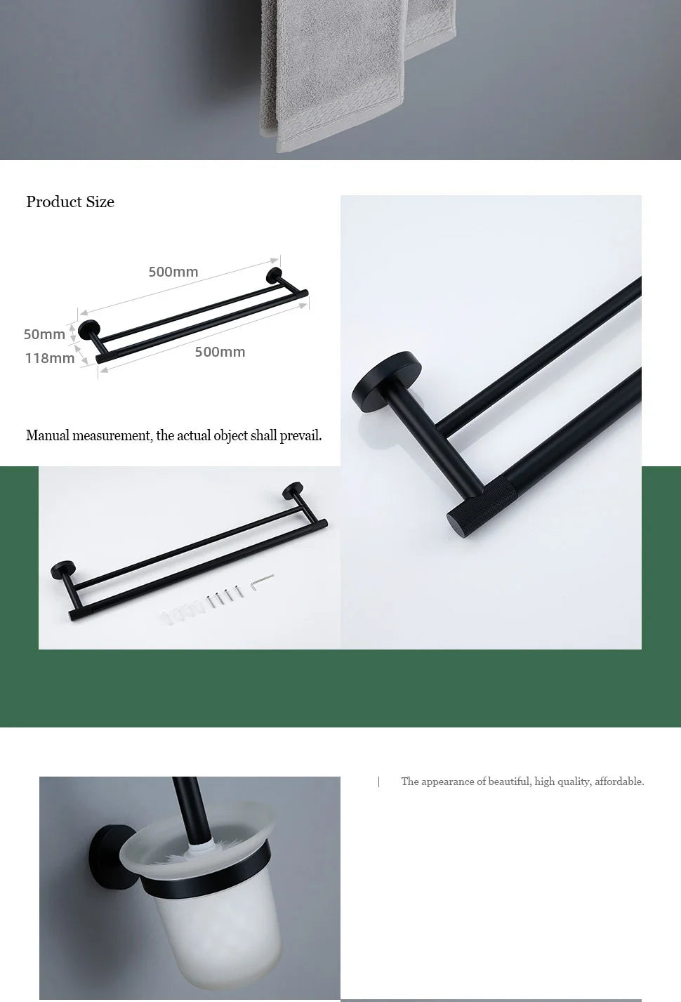 Black Bathroom Brass Knurled Kit Paper Holder Towel
