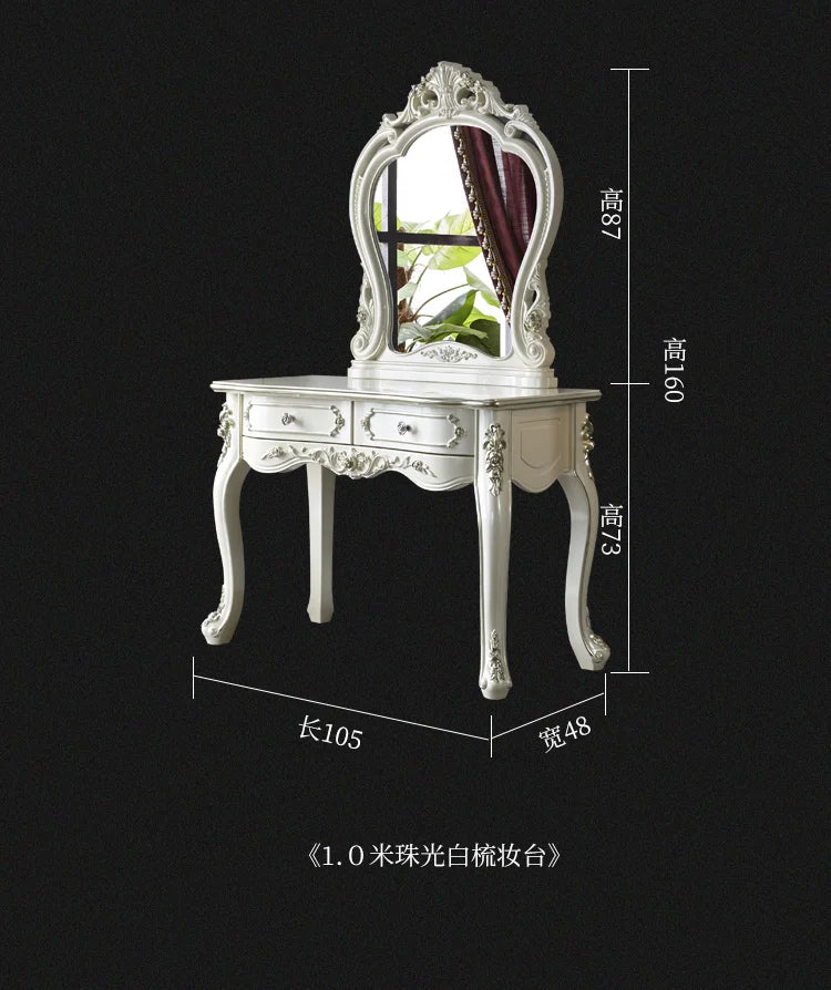 European Decor Makeup Vanity Desk Wooden Drawer White