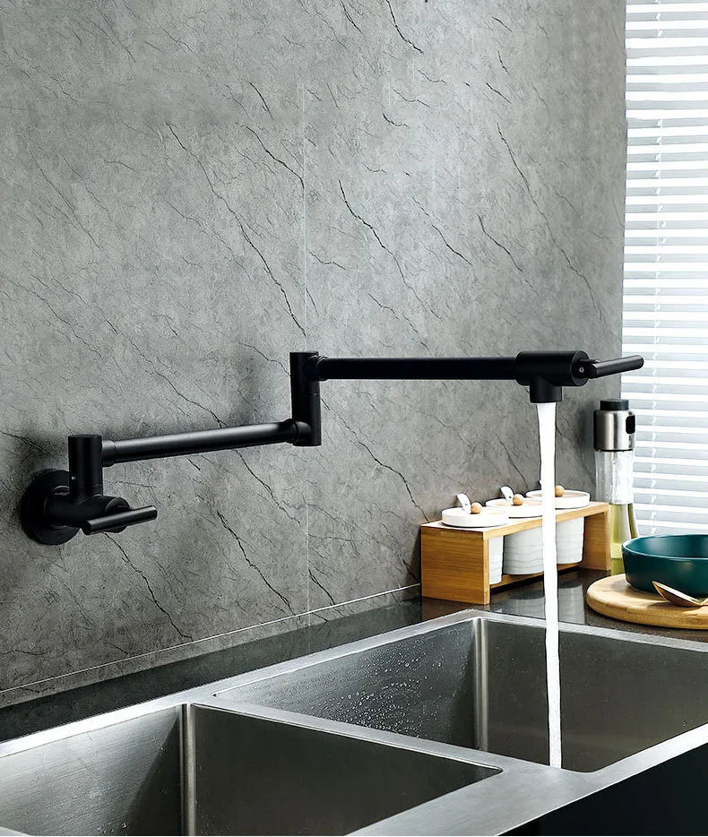 Black Wall Mounted Pot Filler Faucet Swivel Folding