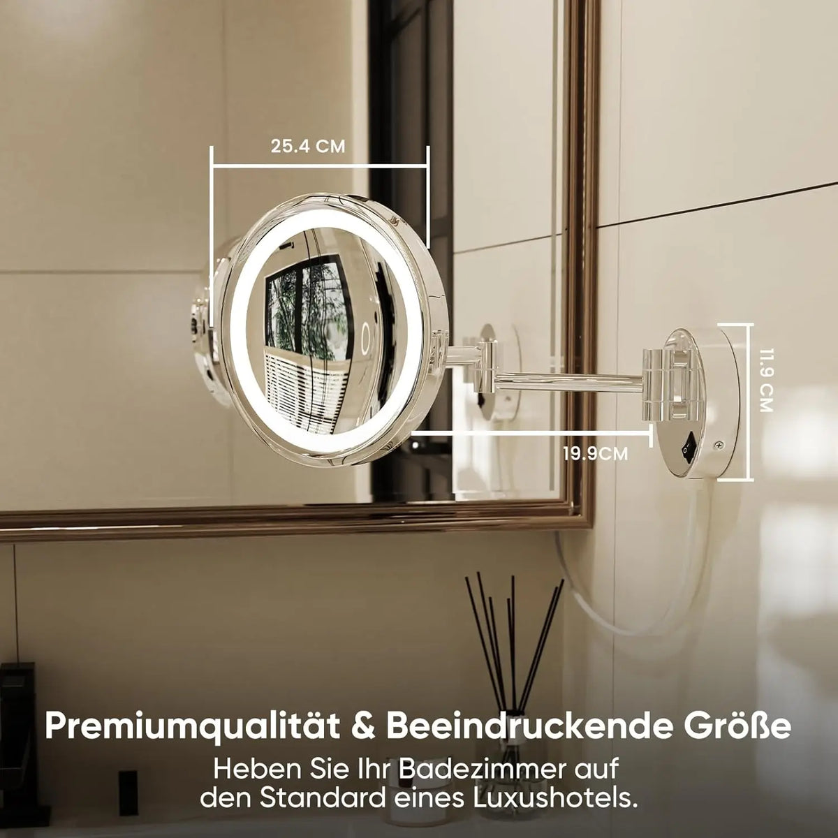 Brushed Gold Led Folding Bathroom Mirror Wall Mounted