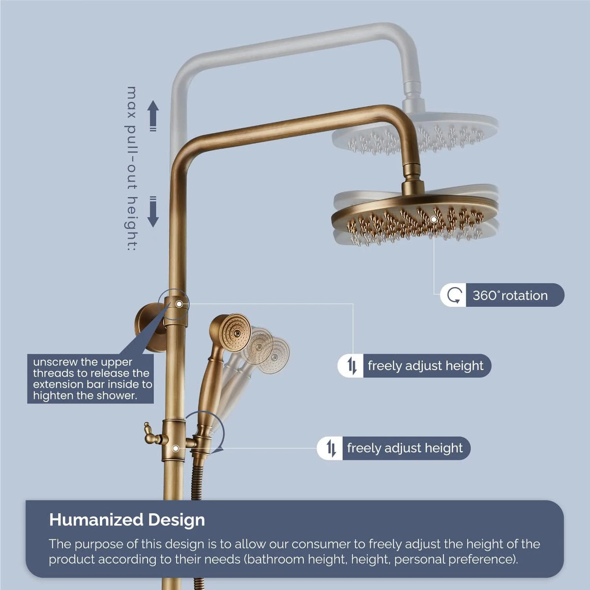 Kemaidi Antique Shower Bathroom Bath Shower Faucet W/Shelf