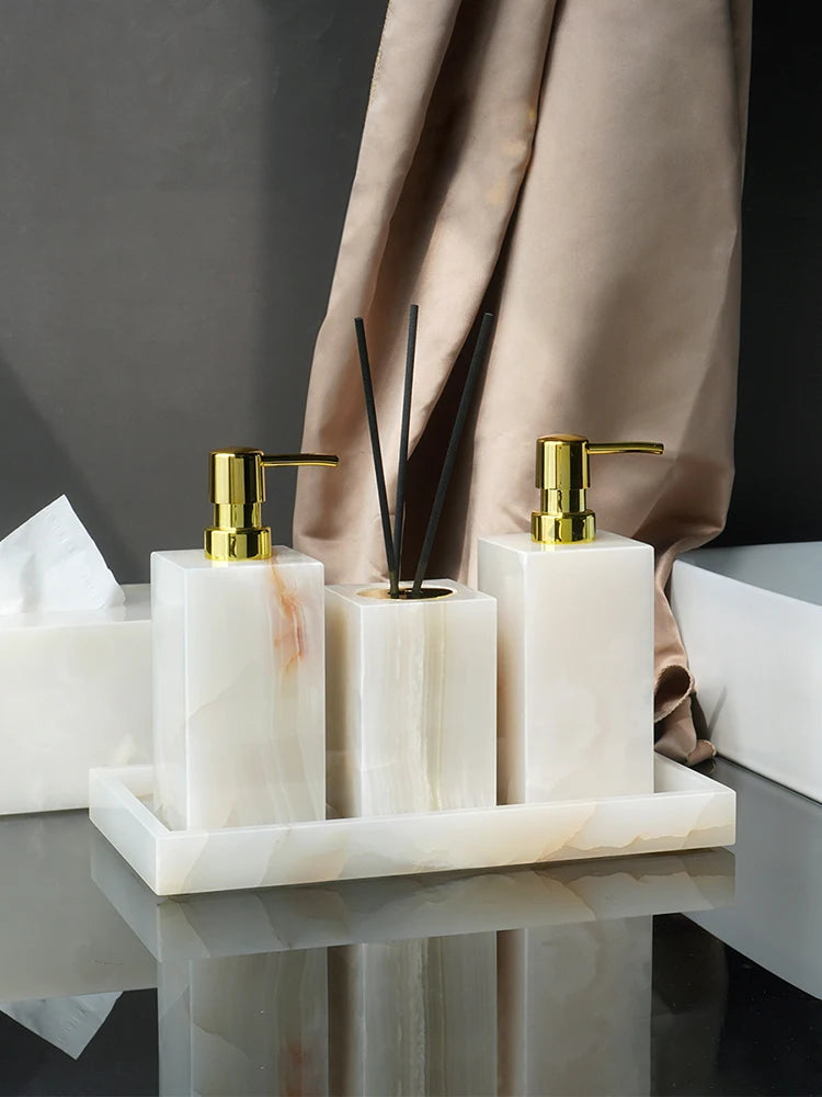 White Onyx Natural Marble Bathroom Luxury Soap Dispenser