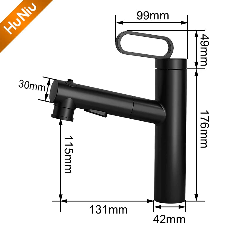 Huniu Bathroom Sink Faucet Basin Pull-Out Faucet Cold