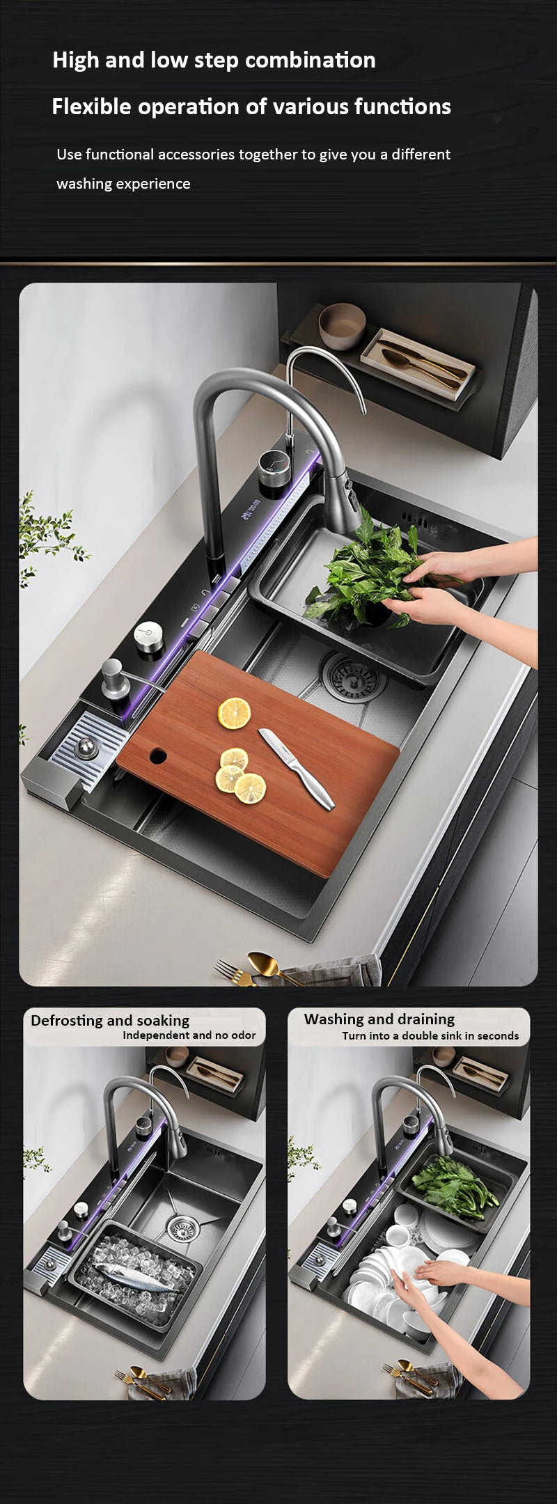 Multifonction Sink Whale Waterfall Faucet 50l Large Capacity
