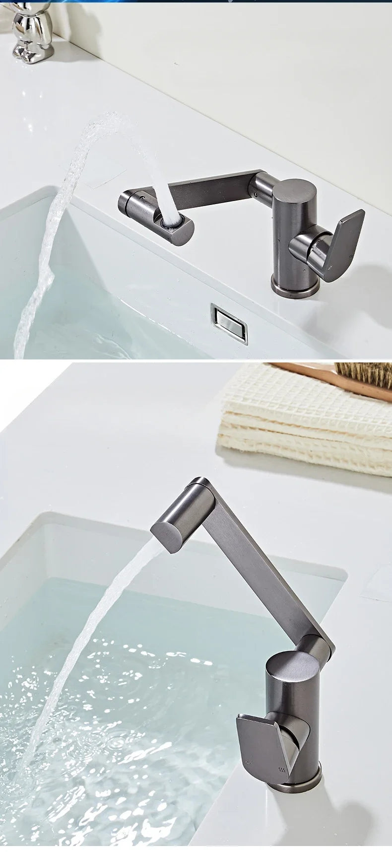 Grey Aluminum Bathroom Basin Faucet 360 Swivel Washbasin