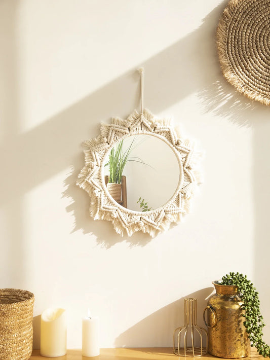 Boho Decorative Mirrors Macrame Round Mirror Aesthetic Room