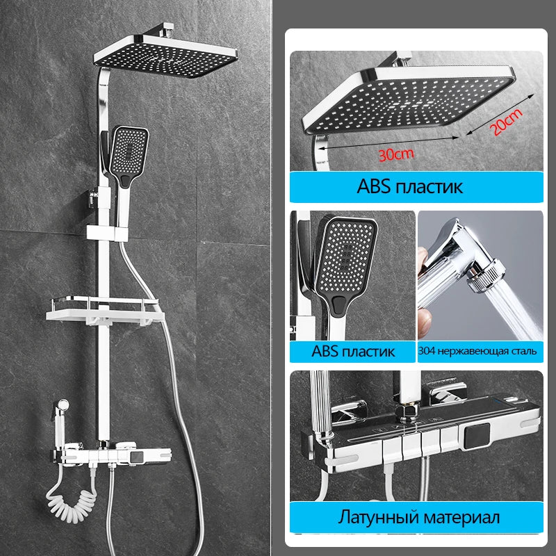 Brass Shower Faucet Thermostatic Digital Display Bathroom Faucet