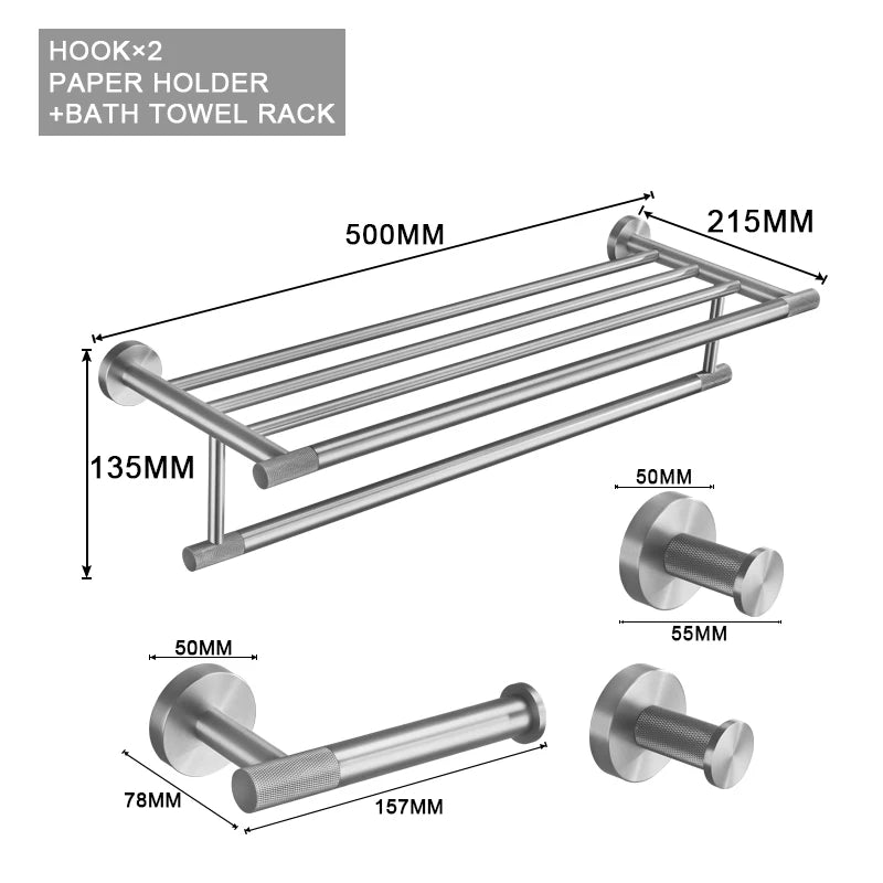 Brushed Nickel Bathroom Wall Mount Bath Shelf Robe