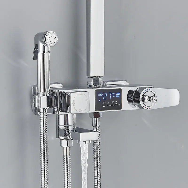 Black Thermostatic Shower Faucets Digital Display Screen Cold
