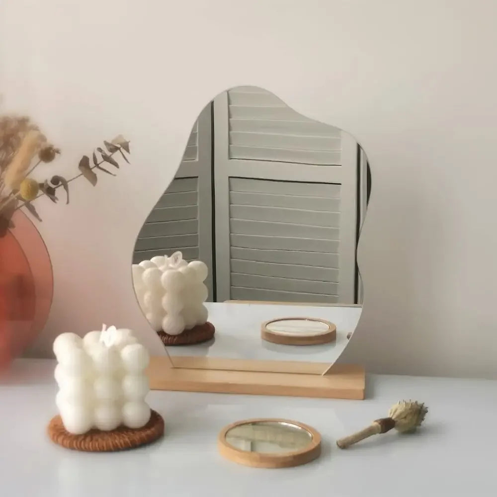 Wooden Irregular Makeup Mirror Cloud Shaped Frameless Decorative
