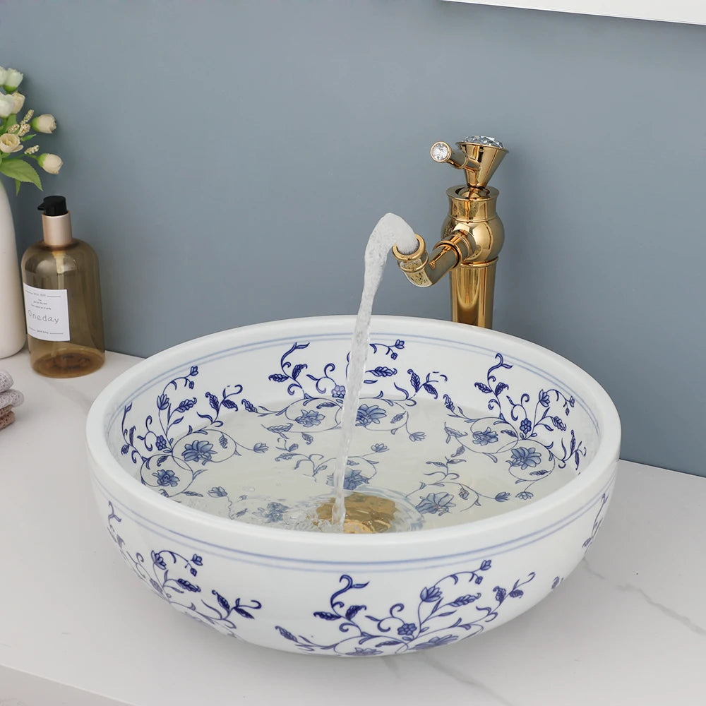 Zappo Bathroom Basin Sink Faucet Combo Ceramic Round