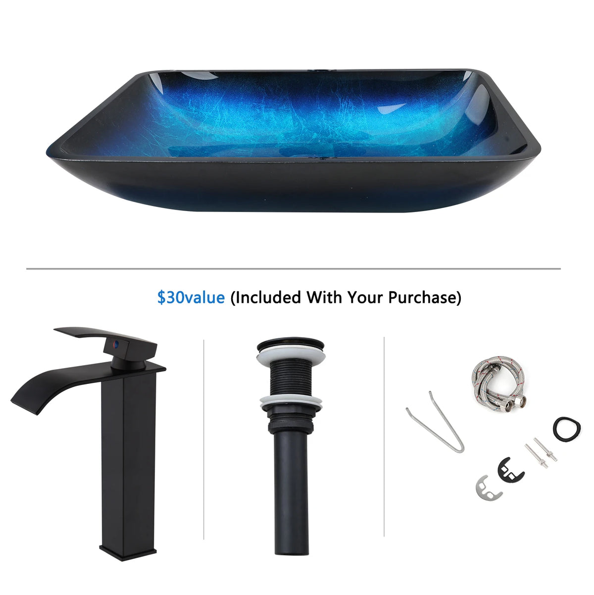 Kemaidi Big Tempered Glass Basin Sink Washbasin Bathroom
