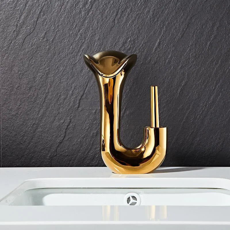 Tuqiu Black Bathroom Faucet Brass Gold Basin Faucet
