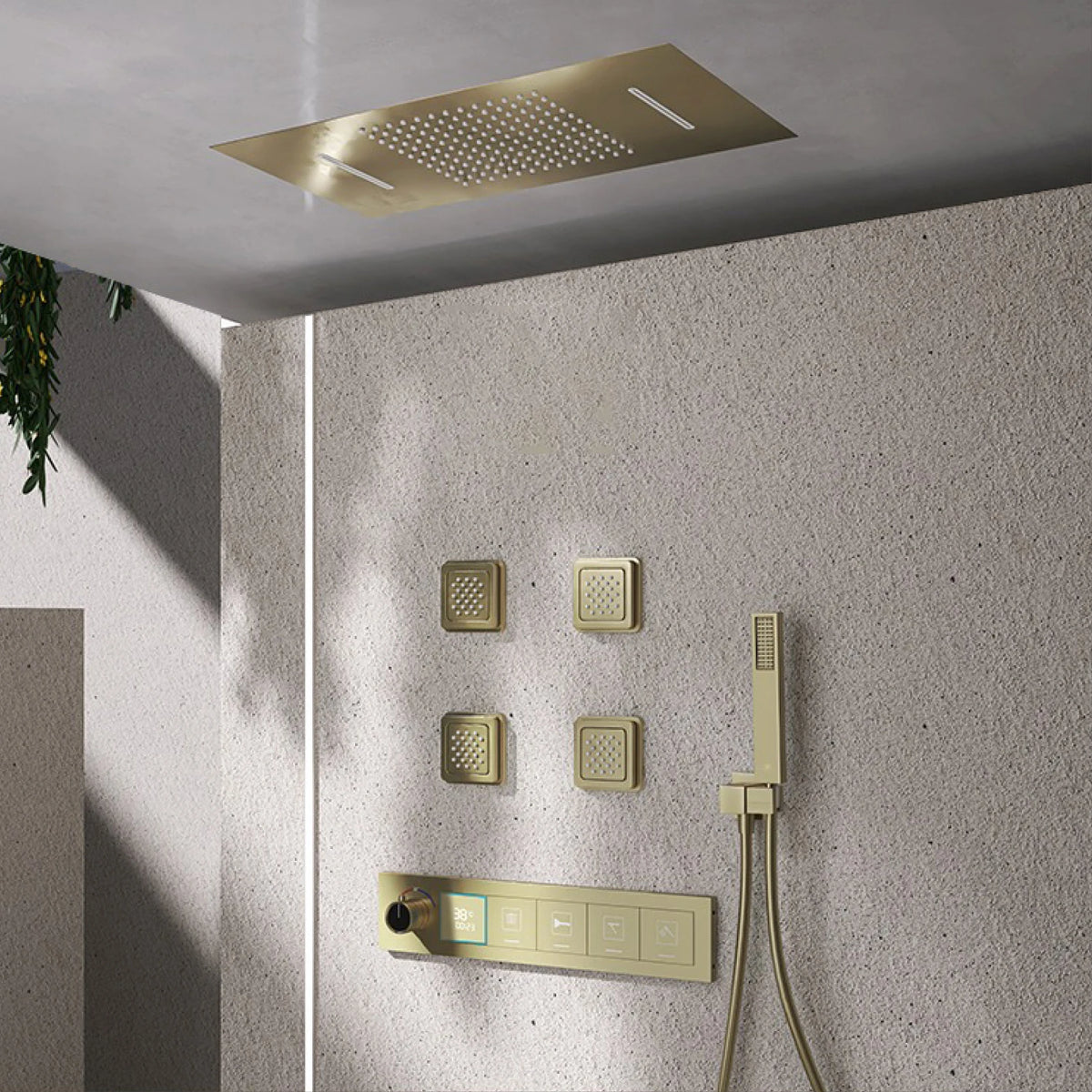 Gun Gray Brass Ceiling Constant Temperature Shower System