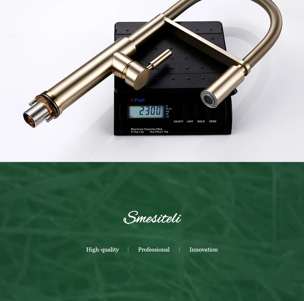 Brushed Gold Faucets Handle Pull Out Mixer Cold