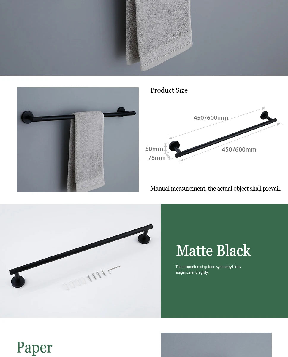Black Bathroom Brass Knurled Kit Paper Holder Towel