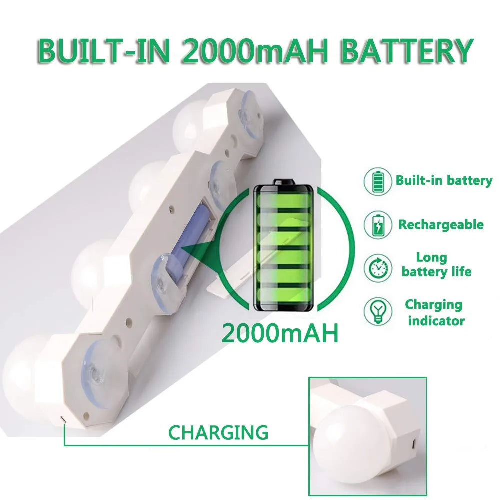 Led Makeup Mirror Light Suction Cup Cordless Bathroom