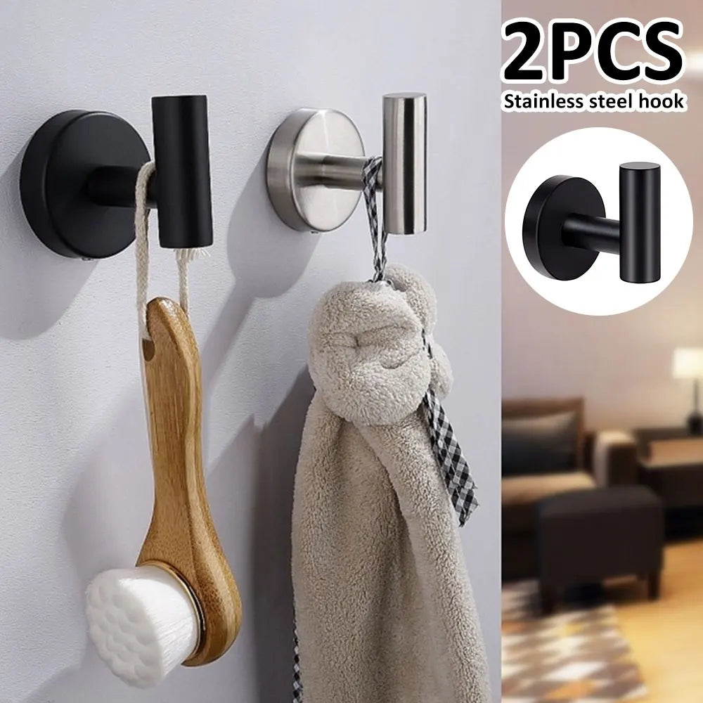 2pcs Polished Bathroom Towel Hooks Stainless Steel Coat