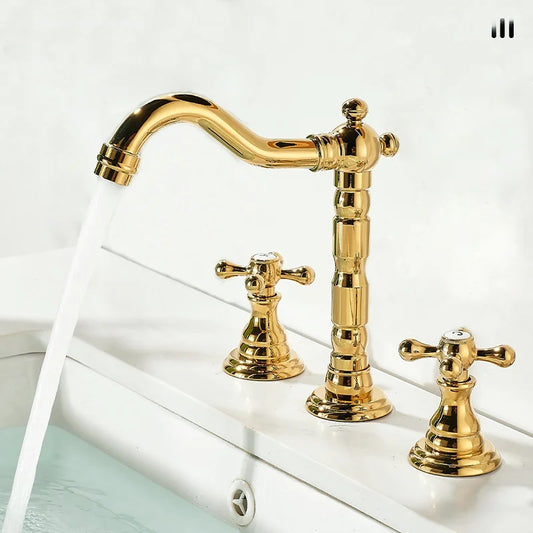 Gold Solid Brass Bathroom Basin Faucet Mixers Taps