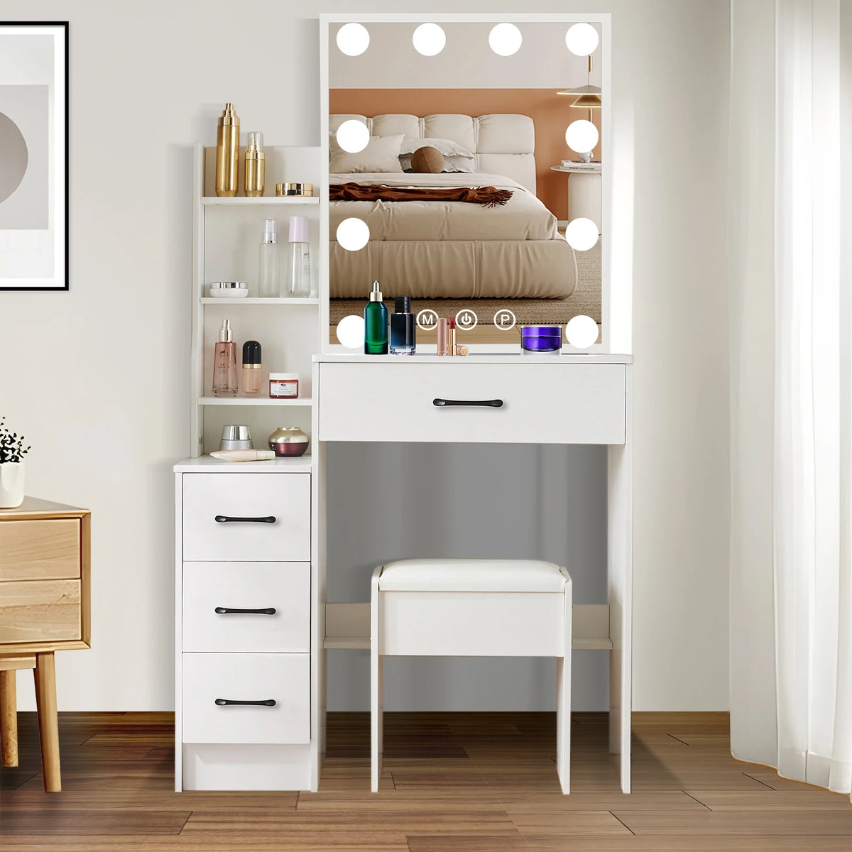 Dressing Table Mirror Led Light Storage Stool Lighting