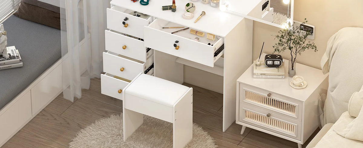 Lighted Vanity Desk Dressing Table Dresser Desk Stool
