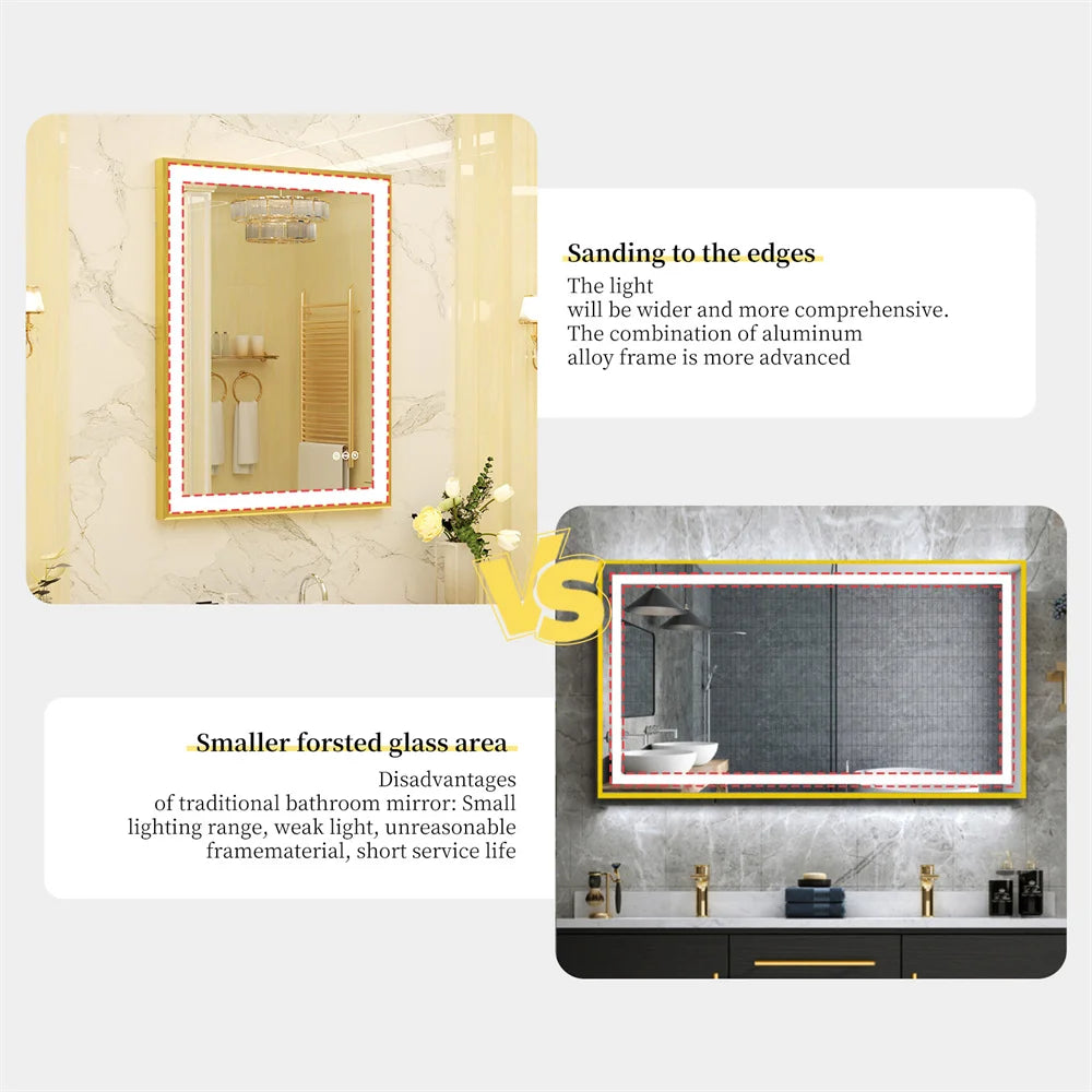 Luvodi Illuminated Bathroom Mirror Gold Frame Wall Mounted